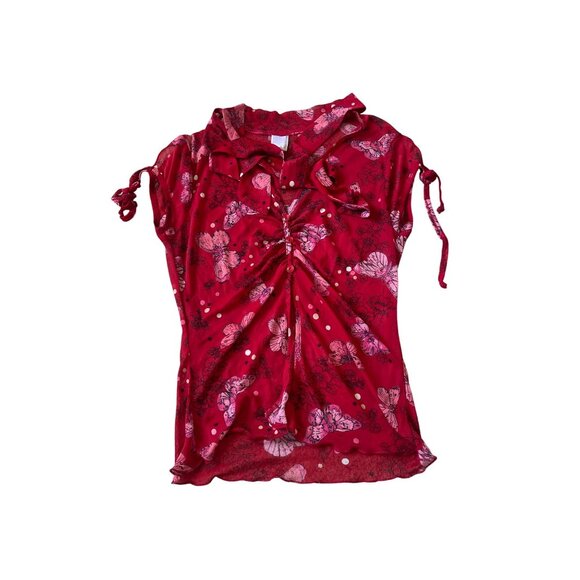 Windsor Tops - VTG Windsor Size S in Juniors Floral Sheer Y2K Snatched Red y2k Bratz